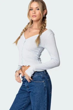 Ollie Button Front Pointelle Top