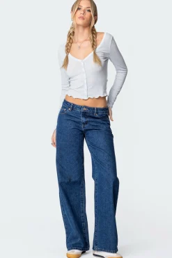 Ollie Button Front Pointelle Top