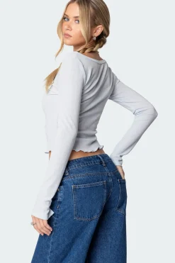 Ollie Button Front Pointelle Top