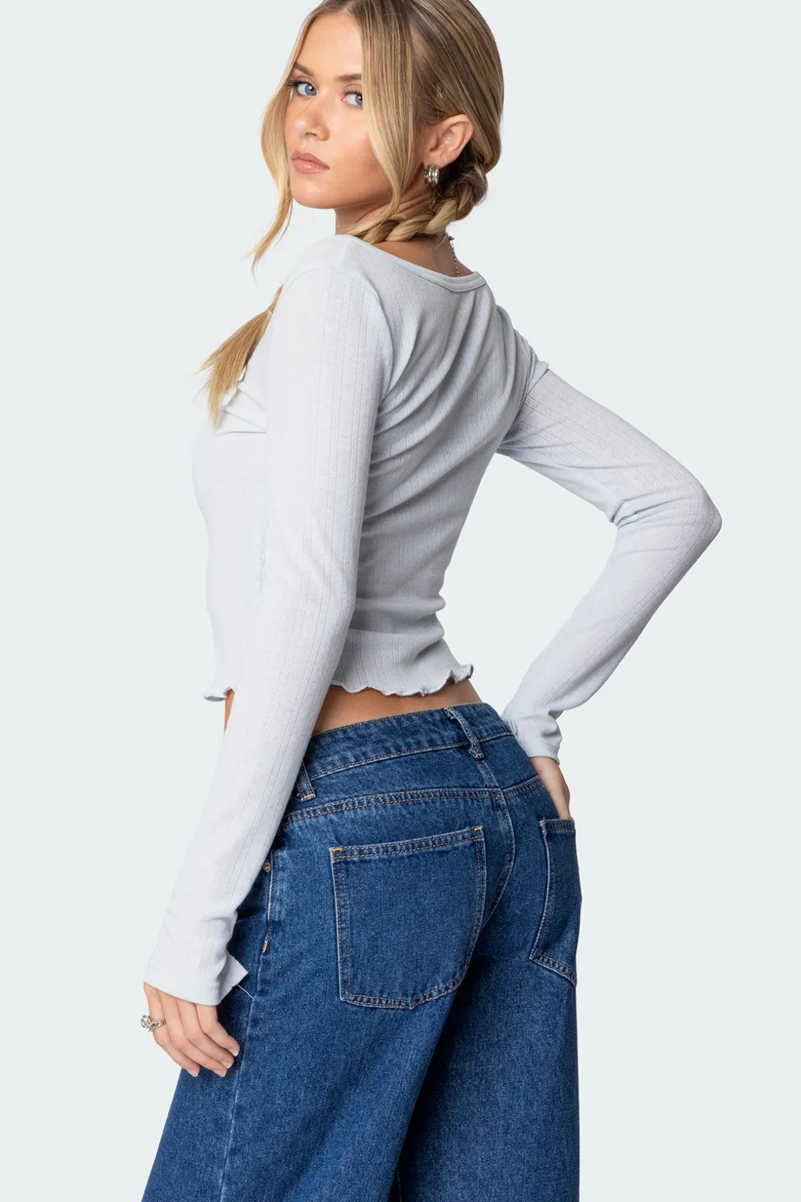 Ollie Button Front Pointelle Top