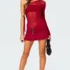 One Shoulder Sheer Mesh Mini Dress