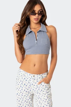 Open Back Collared Crop Top