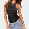 Open Back Mesh Rhinestone Bodysuit