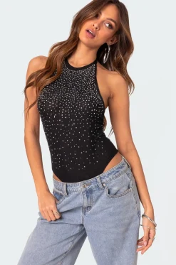 Open Back Mesh Rhinestone Bodysuit