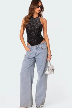 Open Back Mesh Rhinestone Bodysuit