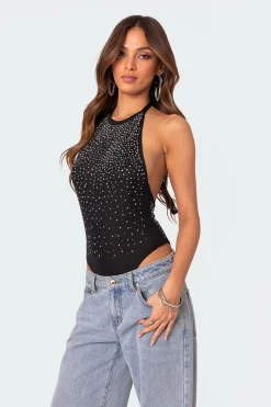Open Back Mesh Rhinestone Bodysuit