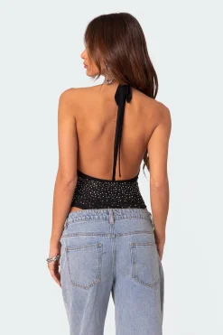 Open Back Mesh Rhinestone Bodysuit