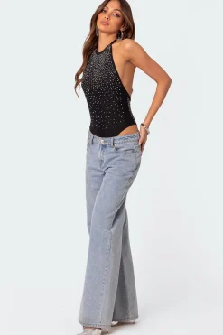 Open Back Mesh Rhinestone Bodysuit