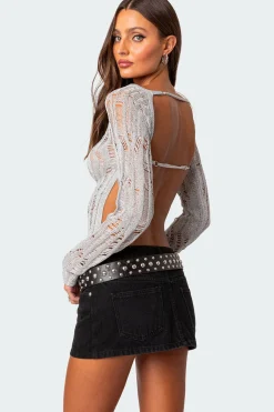 Open Back Metallic Knit Top