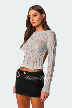 Open Back Metallic Knit Top
