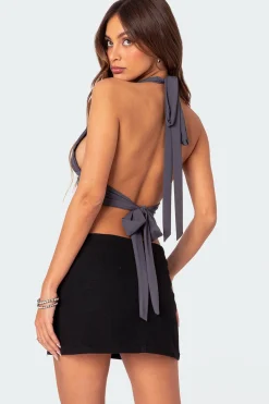 Open Back Triangle Halter Top