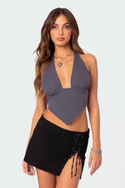 Open Back Triangle Halter Top