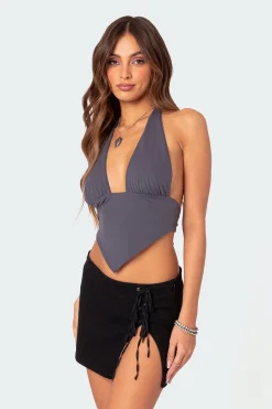 Open Back Triangle Halter Top
