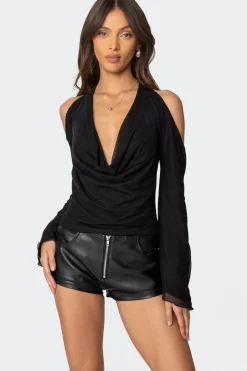 Open Shoulder Cowl Neck Top