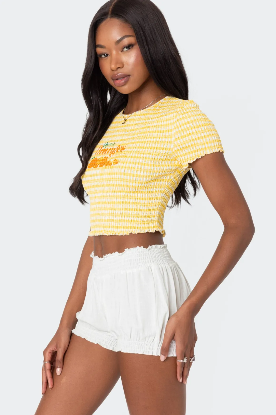 Orange Smocked Gingham Top