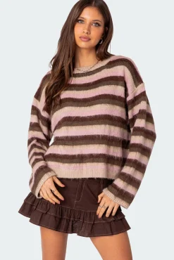 Oversized Fuzzy Striped Sweater