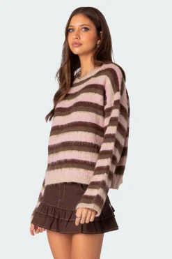 Oversized Fuzzy Striped Sweater