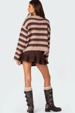 Oversized Fuzzy Striped Sweater