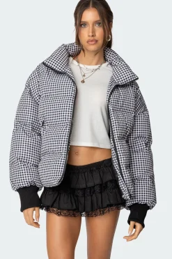 Oversized Gingham Puffer