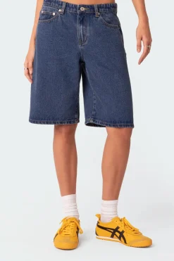 Oversized Low Rise Denim Bermuda Shorts