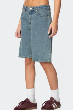 Oversized Low Rise Denim Bermuda Shorts