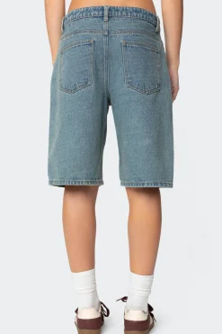 Oversized Low Rise Denim Bermuda Shorts