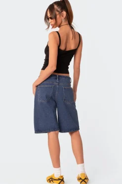 Oversized Low Rise Denim Bermuda Shorts