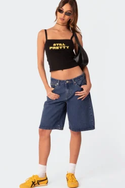 Oversized Low Rise Denim Bermuda Shorts
