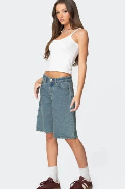 Oversized Low Rise Denim Bermuda Shorts