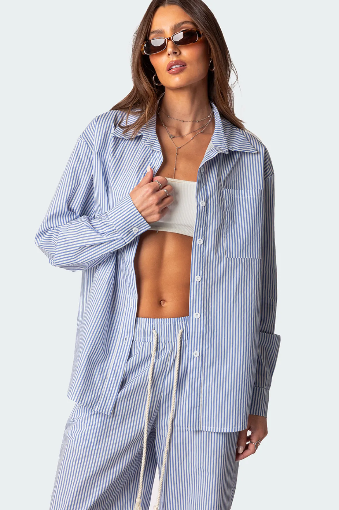 Oversized Pinstripe Button Up Shirt