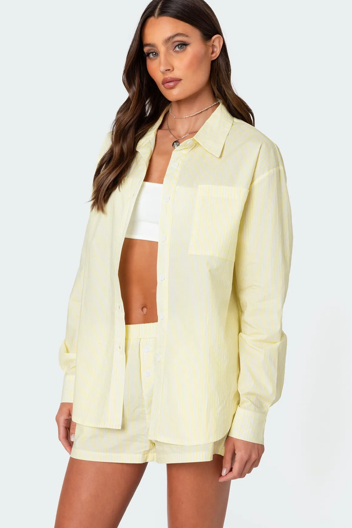 Oversized Pinstripe Button Up Shirt