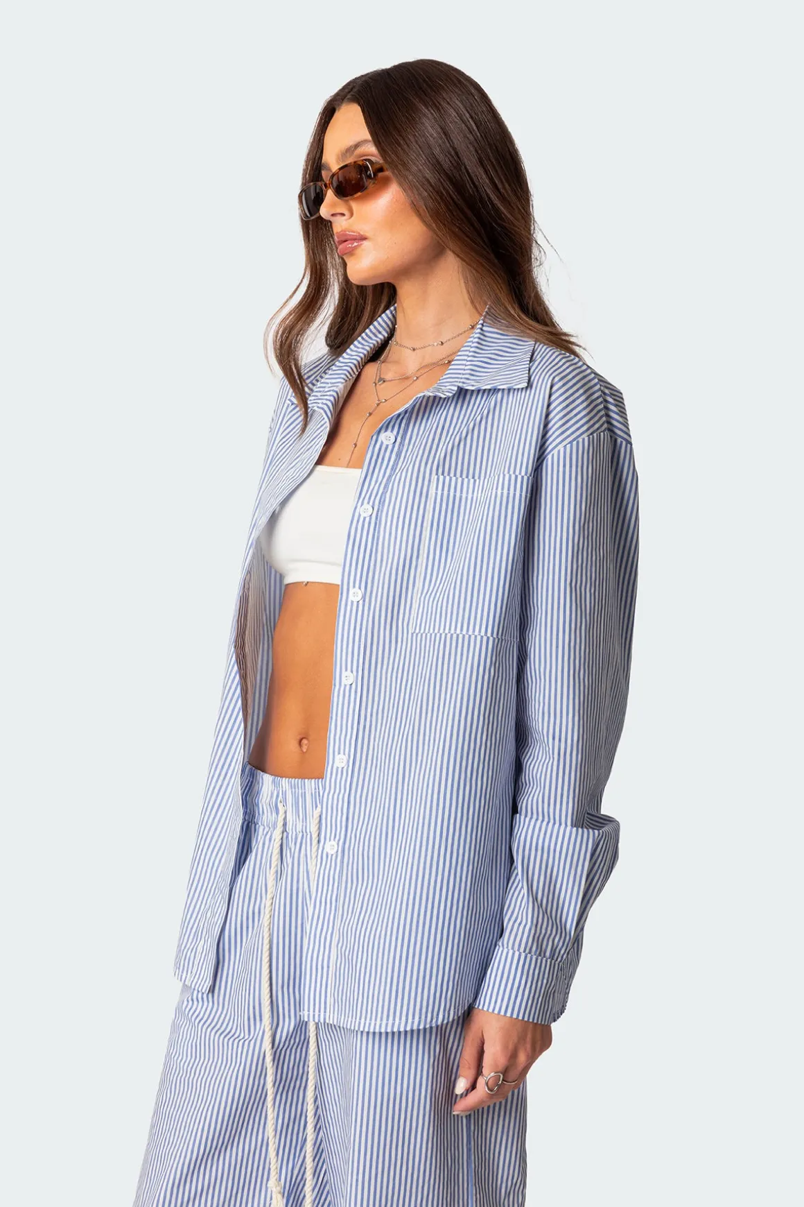 Oversized Pinstripe Button Up Shirt