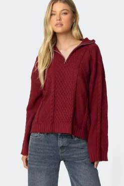 Oversized Quarter Zip Cable Knit Sweater