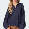 Oversized Quarter Zip Cable Knit Sweater