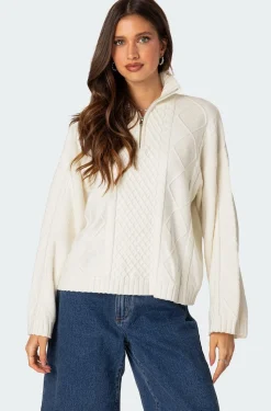 Oversized Quarter Zip Cable Knit Sweater