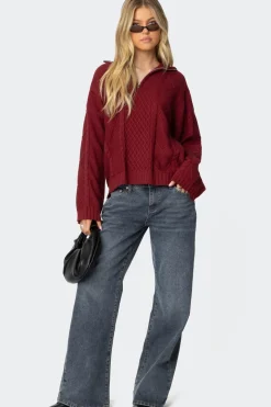 Oversized Quarter Zip Cable Knit Sweater