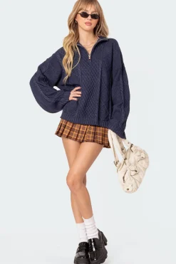 Oversized Quarter Zip Cable Knit Sweater
