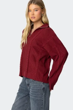 Oversized Quarter Zip Cable Knit Sweater