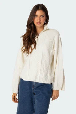 Oversized Quarter Zip Cable Knit Sweater