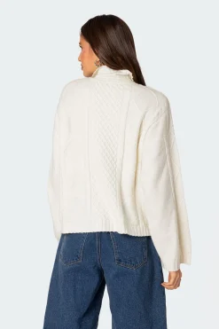 Oversized Quarter Zip Cable Knit Sweater