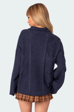Oversized Quarter Zip Cable Knit Sweater