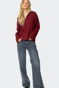 Oversized Quarter Zip Cable Knit Sweater