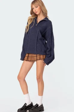 Oversized Quarter Zip Cable Knit Sweater