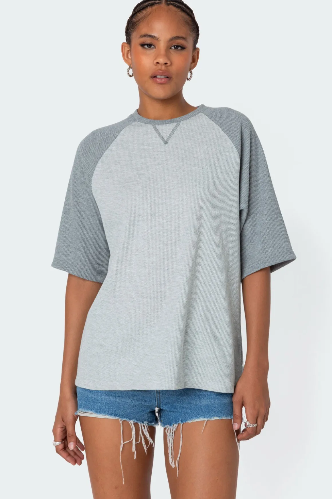 Oversized Raglan Waffle T Shirt