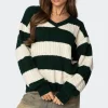 Oversized Striped Cable Knit Sweater
