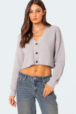 Oversized Waffle Knit Cropped Cardigan