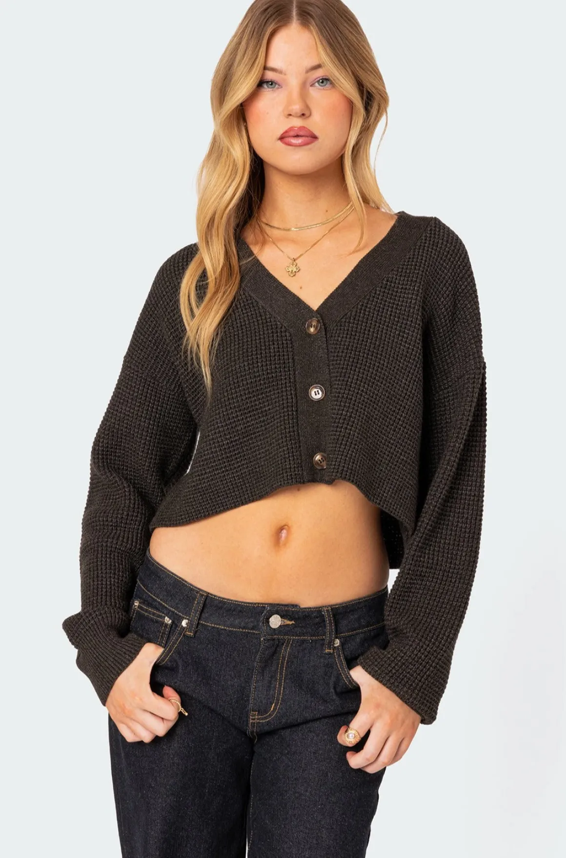 Oversized Waffle Knit Cropped Cardigan