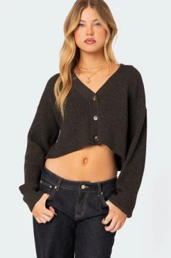 Oversized Waffle Knit Cropped Cardigan