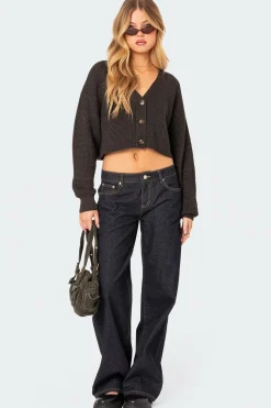 Oversized Waffle Knit Cropped Cardigan