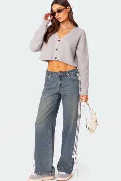 Oversized Waffle Knit Cropped Cardigan